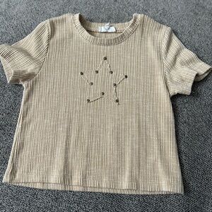 Hayden Girls Ribbed Beige Star Patterned Tee-Size Small